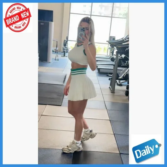 High Waisted Pleated Tennis Skirt Set with Built-in Bra and Pockets - Picture 7 of 7